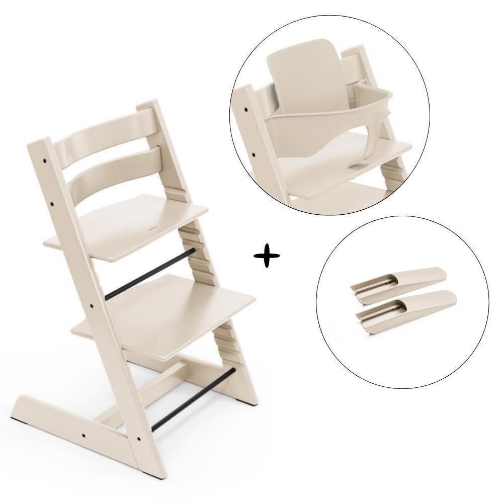 Pack Cadeira da Papa Tripp Trapp em Madeira + Baby Set² Vanilla White