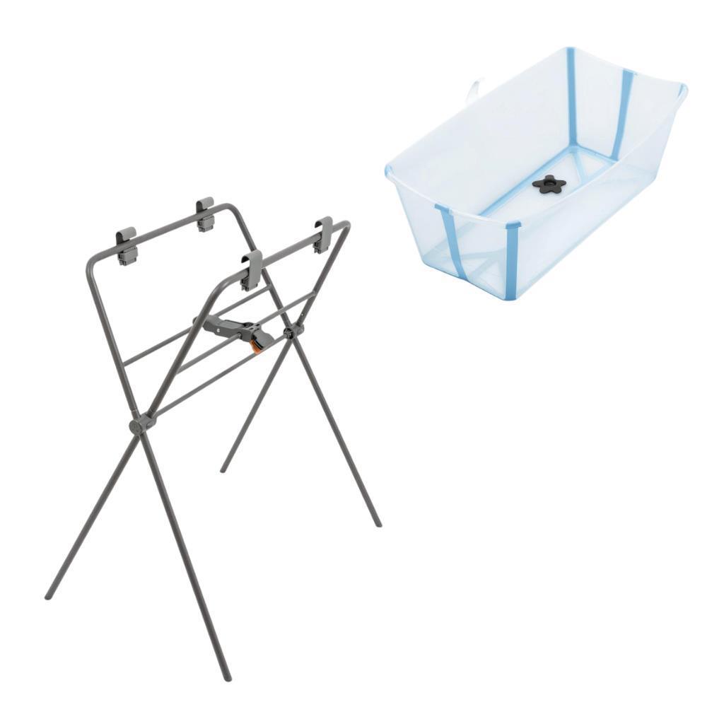 Pack Stokke Banheira Dobrável Flexi Bath Ocean Blue + Suporte