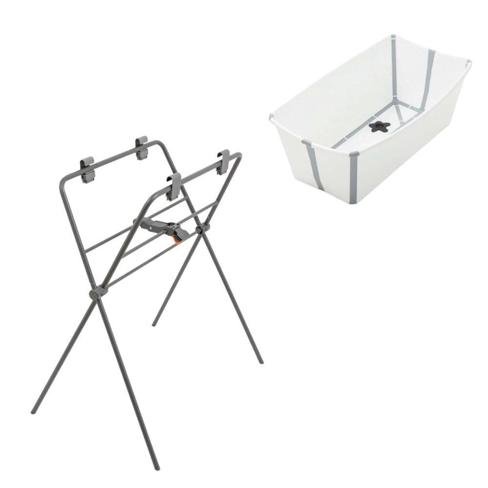 Pack Stokke Banheira Dobrável Flexi Bath White Grey + Suporte