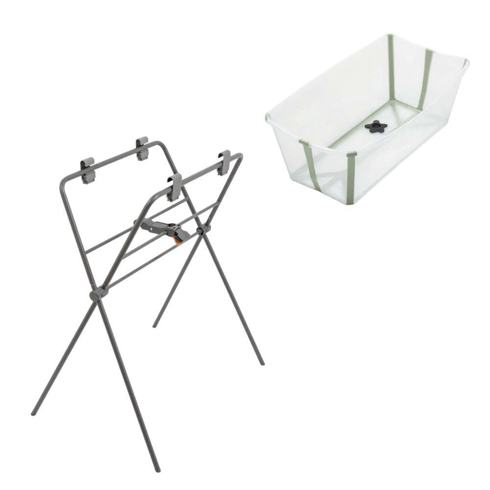 Pack Stokke Banheira Dobrável Flexi Bath Transparent Green + Suporte