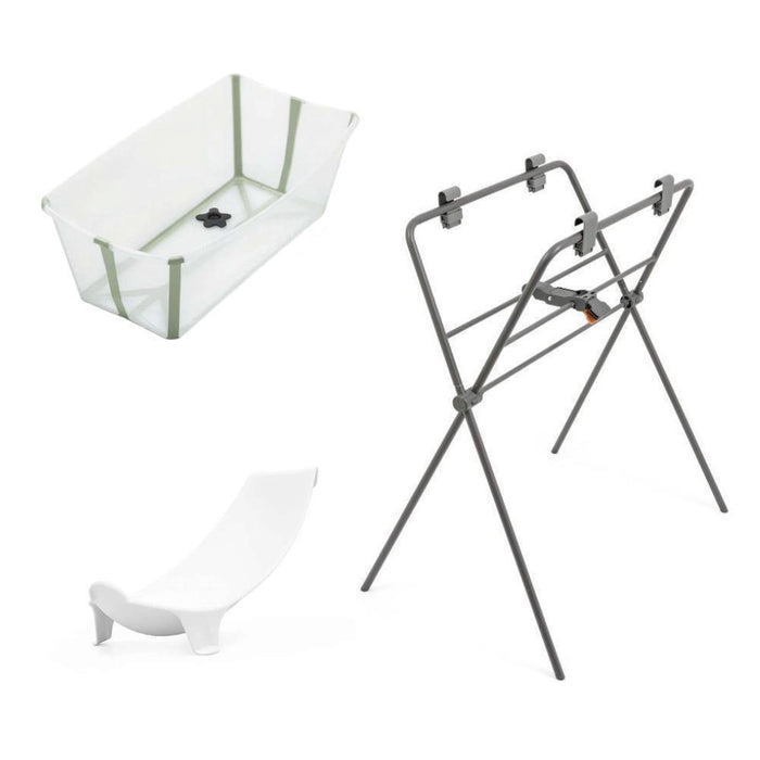 Pack Stokke Banheira Dobrável Flexi Bath Transparent Green + Assento + Suporte