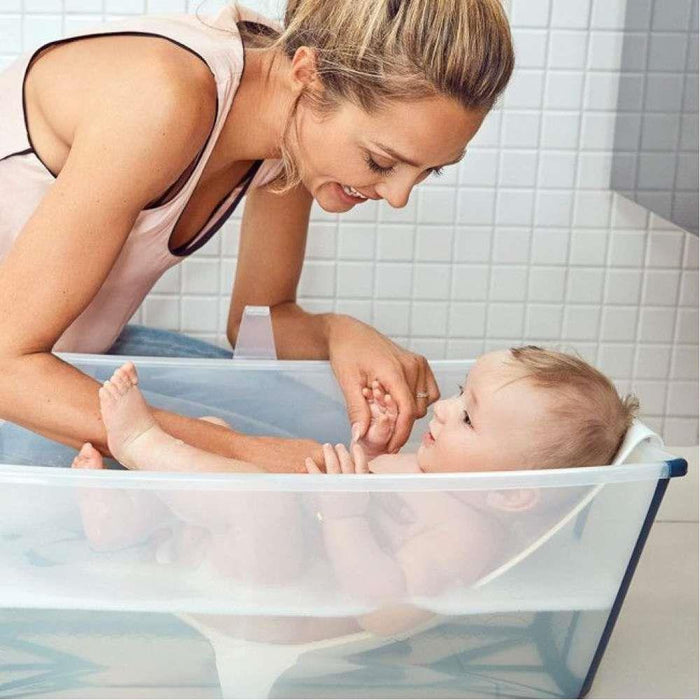 Pack Stokke Banheira Dobrável Flexi Bath Transparent Green + Assento + Suporte
