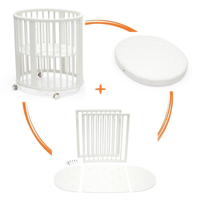 Stokke Sleepi Mini V3 White Crib Pack + Crib Mattress + Sleepi V3 White Bed Extension