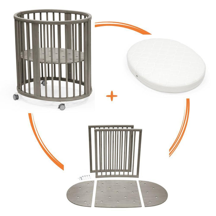 Pack Stokke Berço Sleepi Mini V3 Hazy Grey + Colchão para Berço + Extensão para Cama Sleepi V3 Hazy Grey