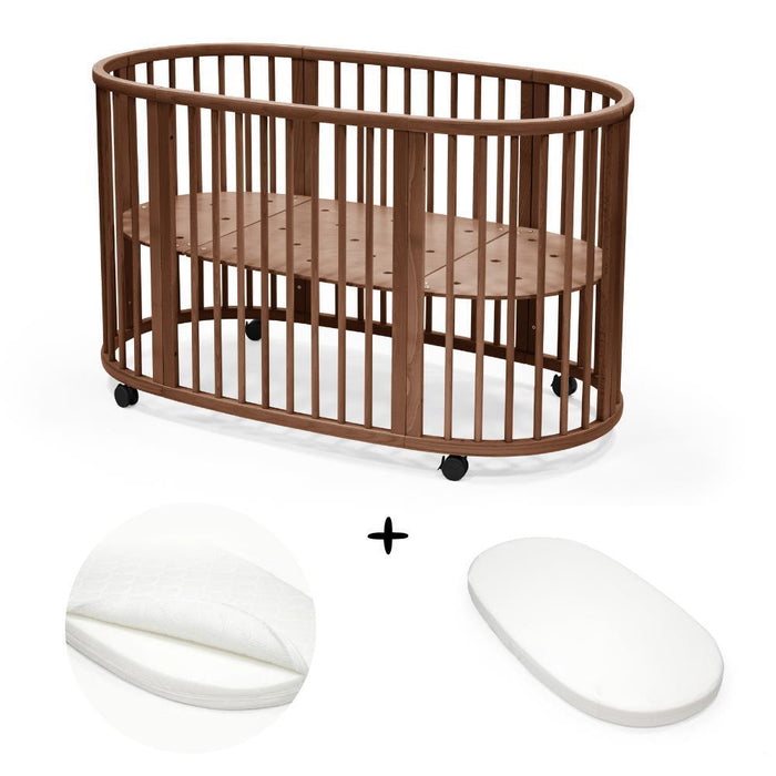Pack Stokke Cama Sleepi V3 Warm Brown + Colchão + Lençol Ajustável White