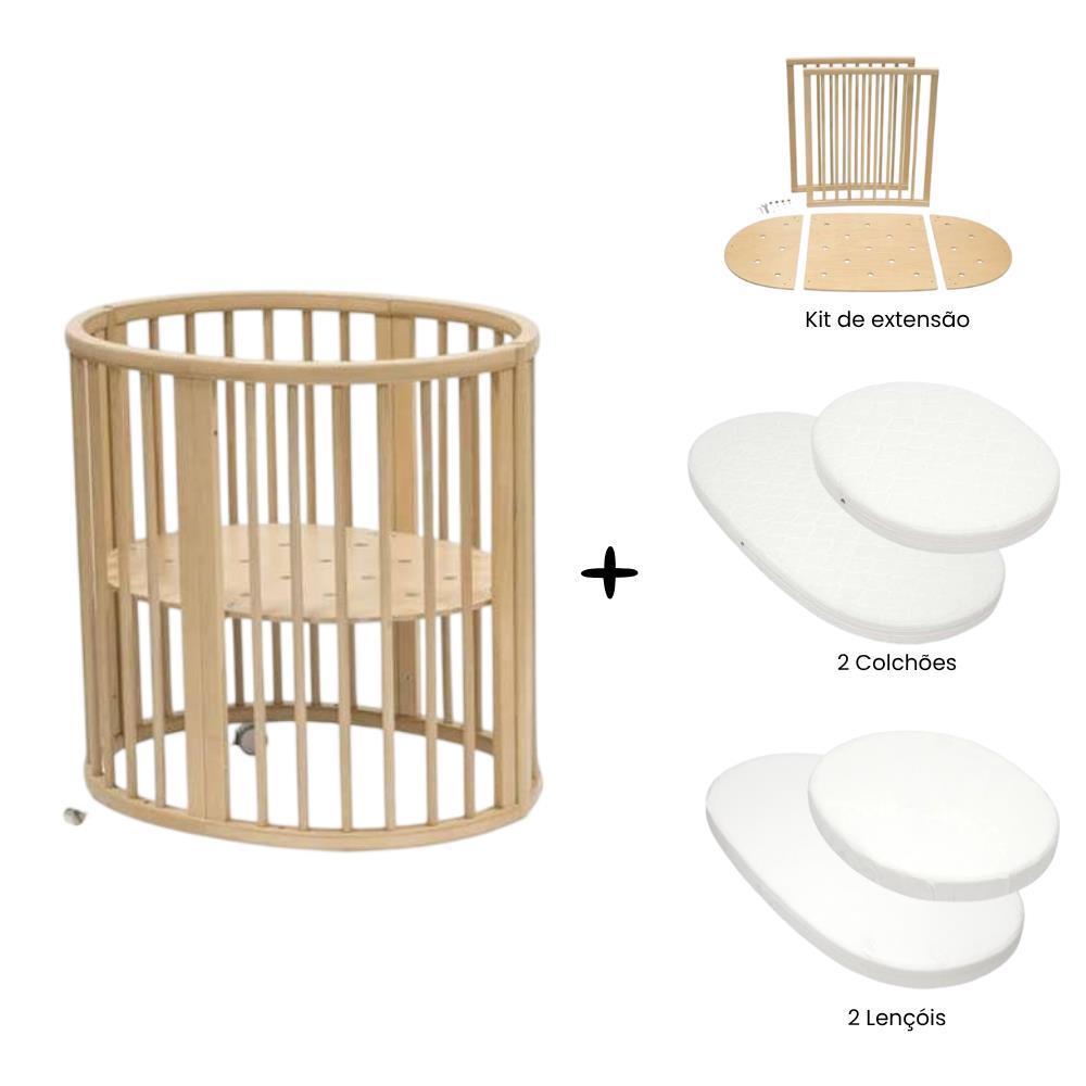 Pack Stokke Berço Sleepi V3 Natural + Kit de Extensão + 2 Colchões + 2 Lençóis Ajustáveis White