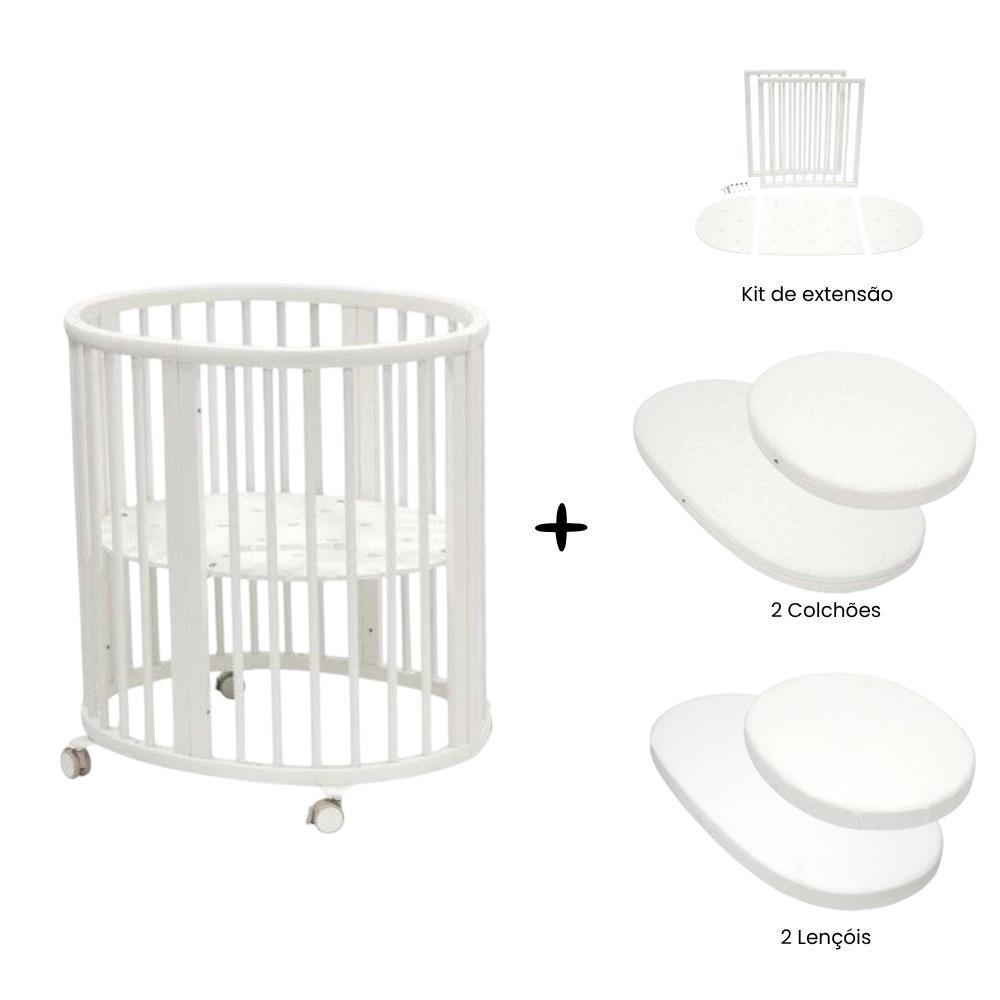 Pack Stokke Berço Sleepi V3 White + Kit de Extensão + 2 Colchões + 2 Lençóis Ajustáveis White
