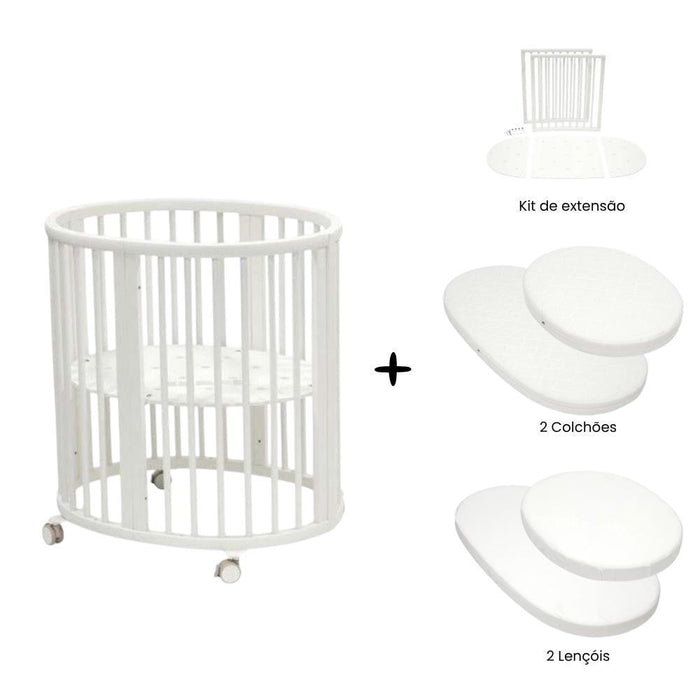 Pack Stokke Berço Sleepi V3 White + Kit de Extensão + 2 Colchões + 2 Lençóis Ajustáveis White