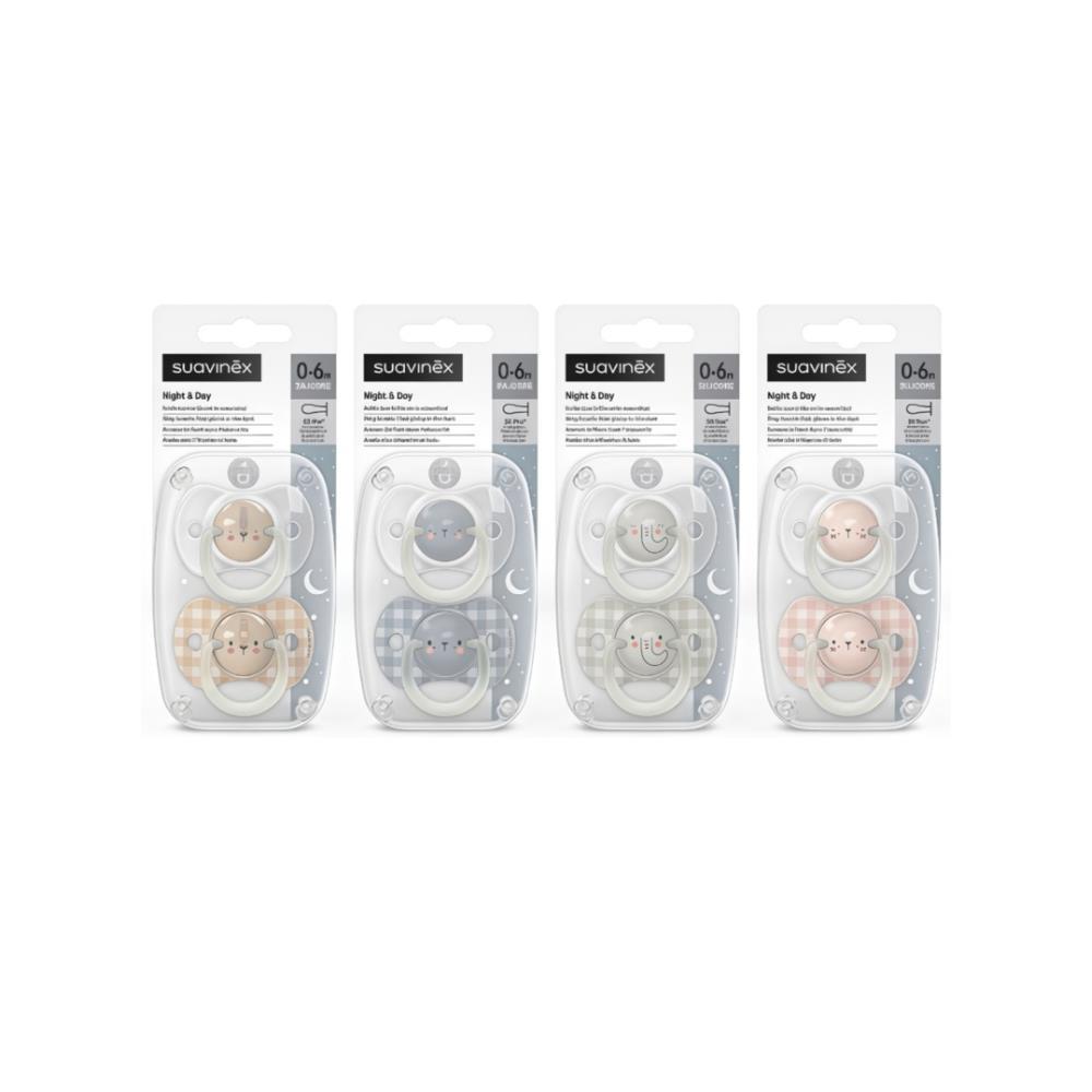 2 Chupetas em Silicone Suavinex Night and Day 0-6m
