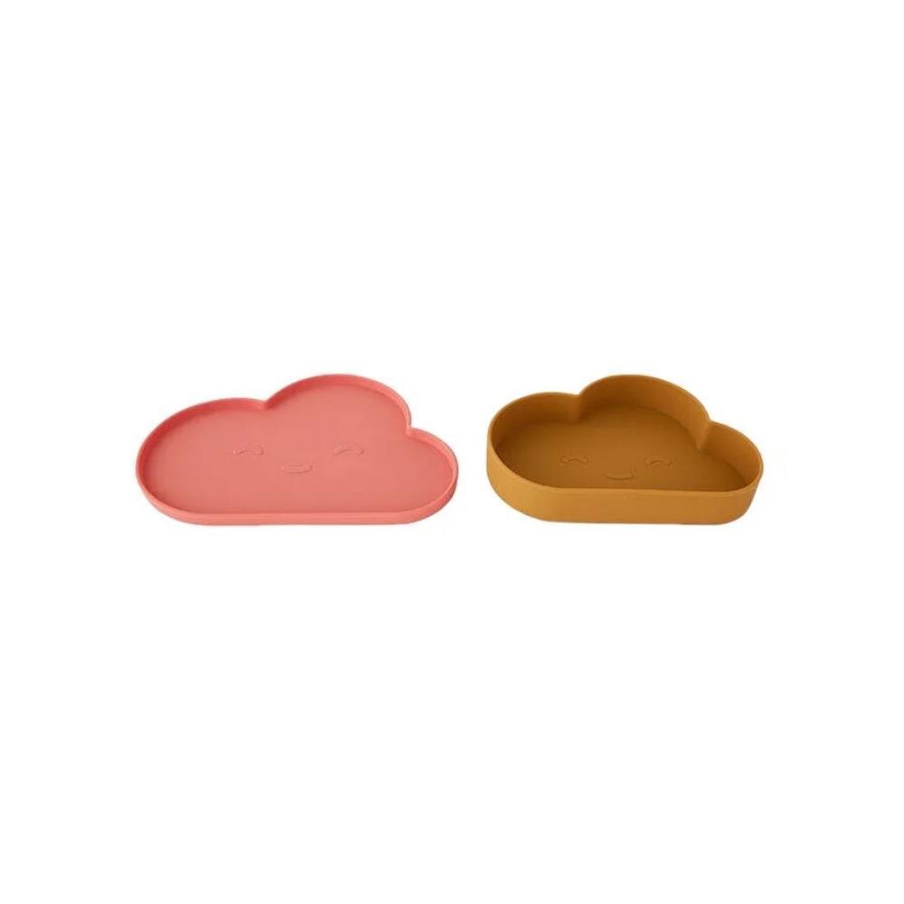Prato e Taça em Silicone Oyoy Mini Cloud Rubber/Coral