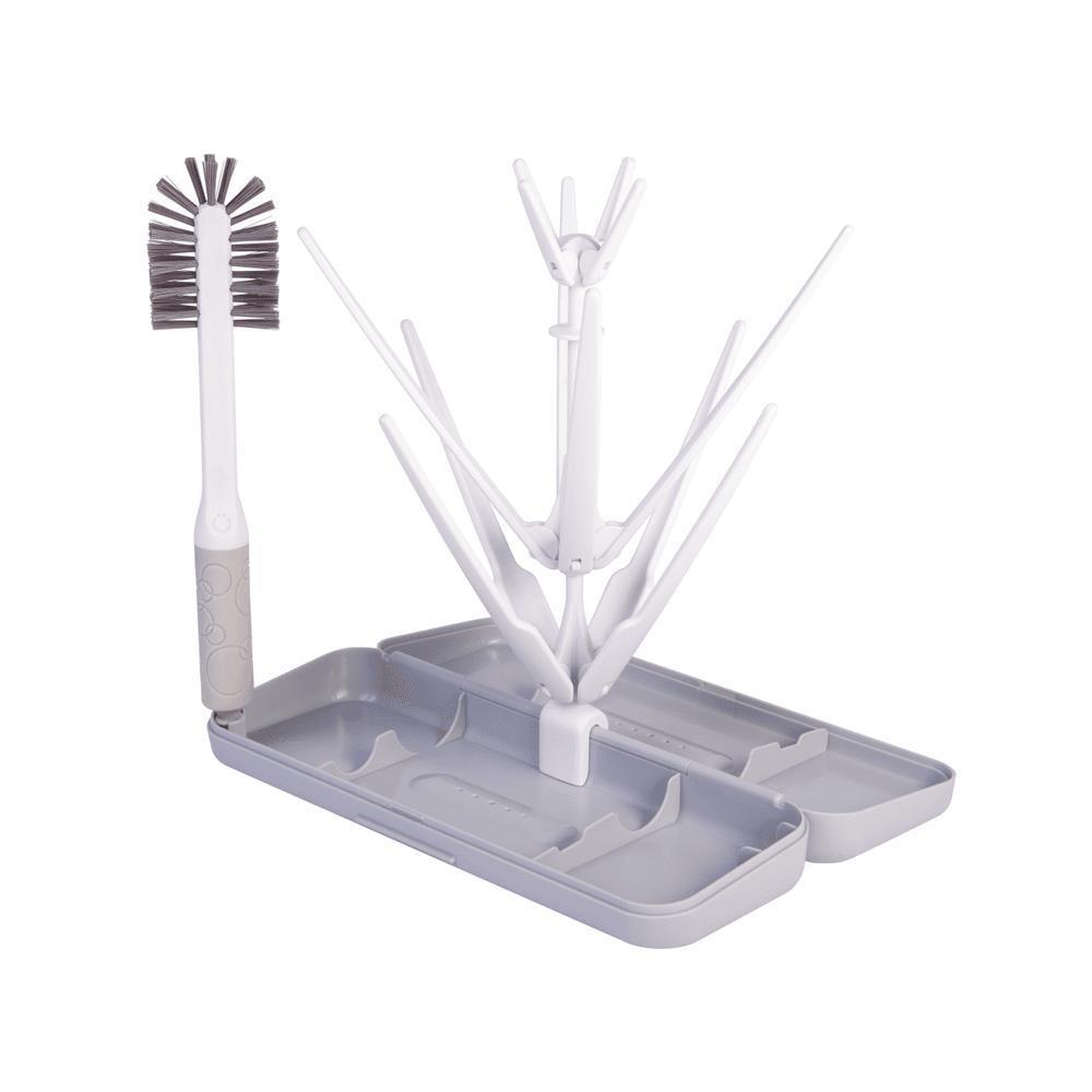Ubbi Foldable Baby Bottle Drying Rack with Brush Grey