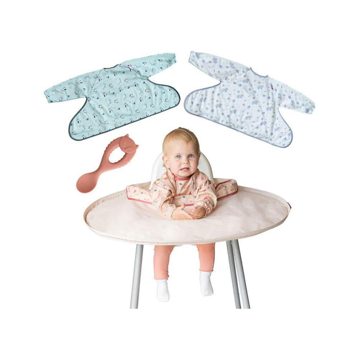 Extensor de Tabuleiro Tidy Tot com 3 Babetes com Mangas Sand e Colher de Aprendizagem em Silicone