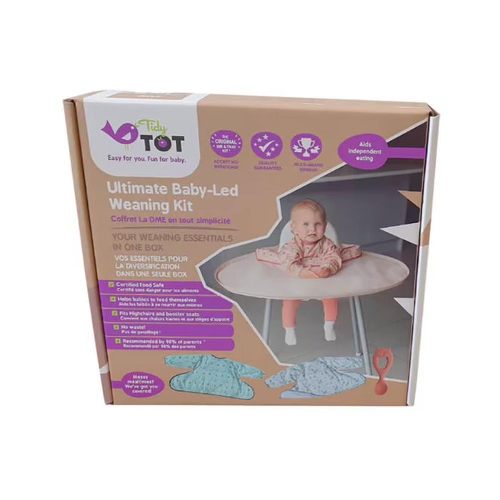 Extensor de Tabuleiro Tidy Tot com 3 Babetes com Mangas Sand e Colher de Aprendizagem em Silicone