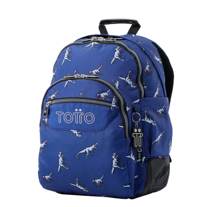 Mochila Média Totto Rayol Dinossauros Azul 44cm