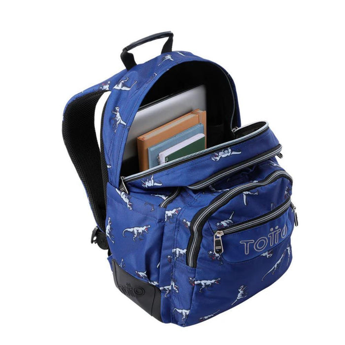Mochila Média Totto Rayol Dinossauros Azul 44cm