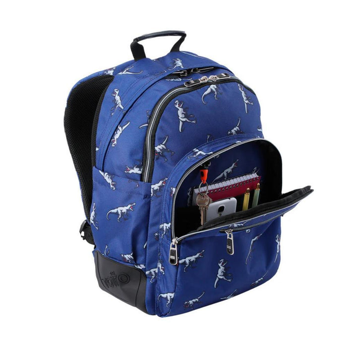 Mochila Média Totto Rayol Dinossauros Azul 44cm