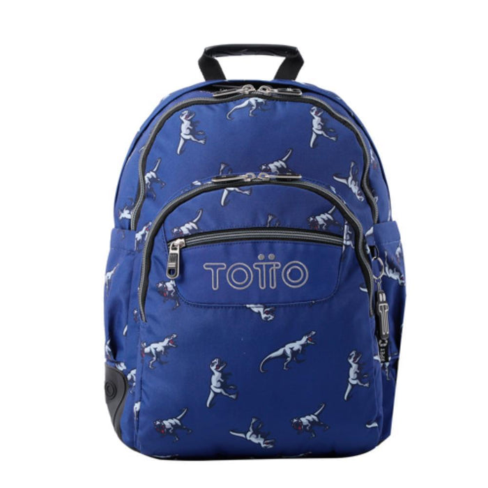 Mochila Média Totto Rayol Dinossauros Azul 44cm