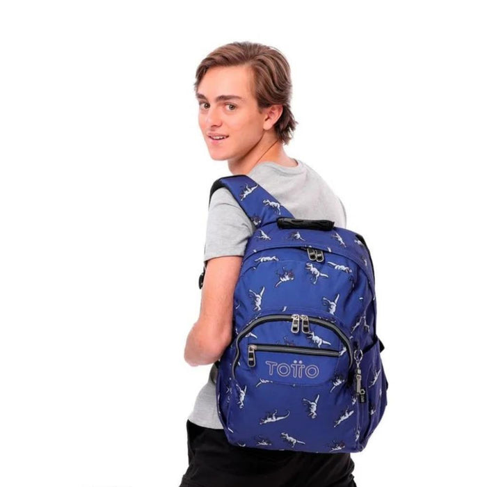 Totto Mochila Acuareles Dinossauros Azul 44cm