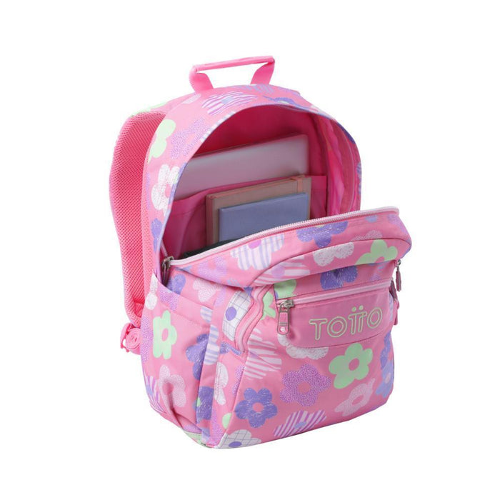 Mochila Totto Acuareles Flores Rosa 44cm