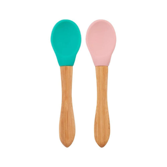 Minikoioi Colheres Silicone Bamboo Verde Rosa