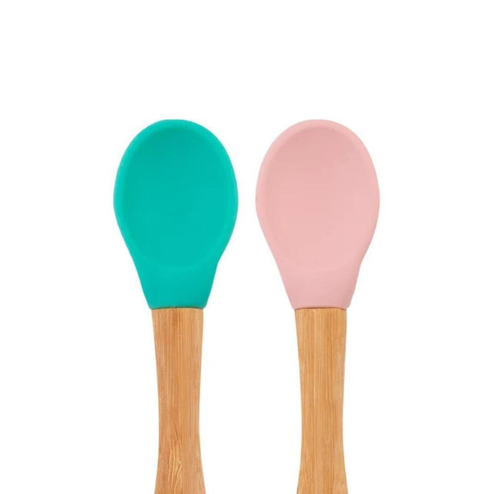Minikoioi Colheres Silicone Bamboo Verde Rosa