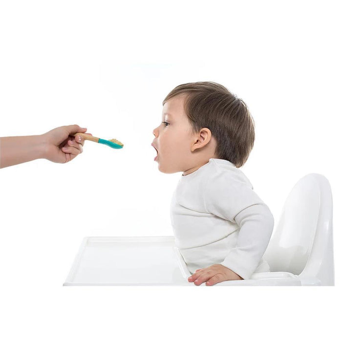 Minikoioi Colheres Silicone Bamboo Verde Rosa