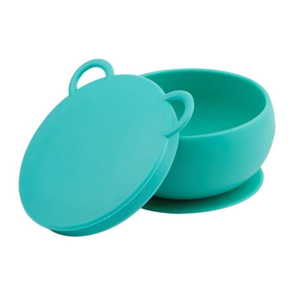 Minikoioi Silicone Suction Bowl with Lid Green