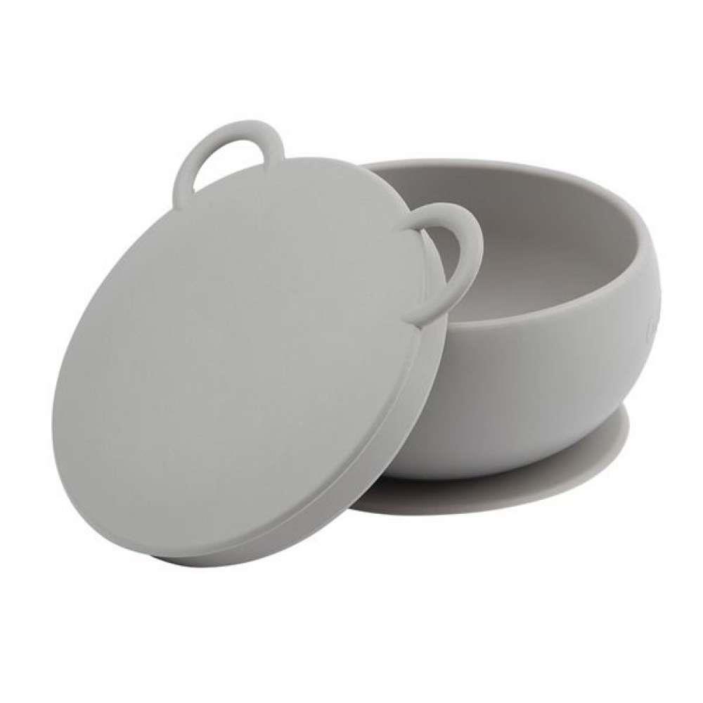 Minikoioi Silicone Bowl with Suction Base and Lid Grey