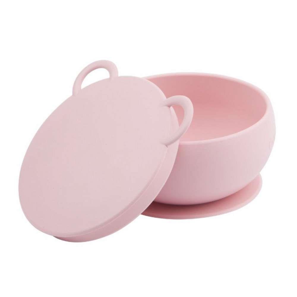 Minikoioi Silicone Suction Bowl with Lid Pink