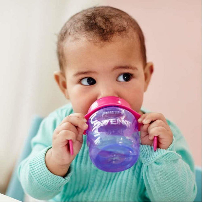 Pink Silicone Learning Cup with Handles and Mouthpiece 200ml