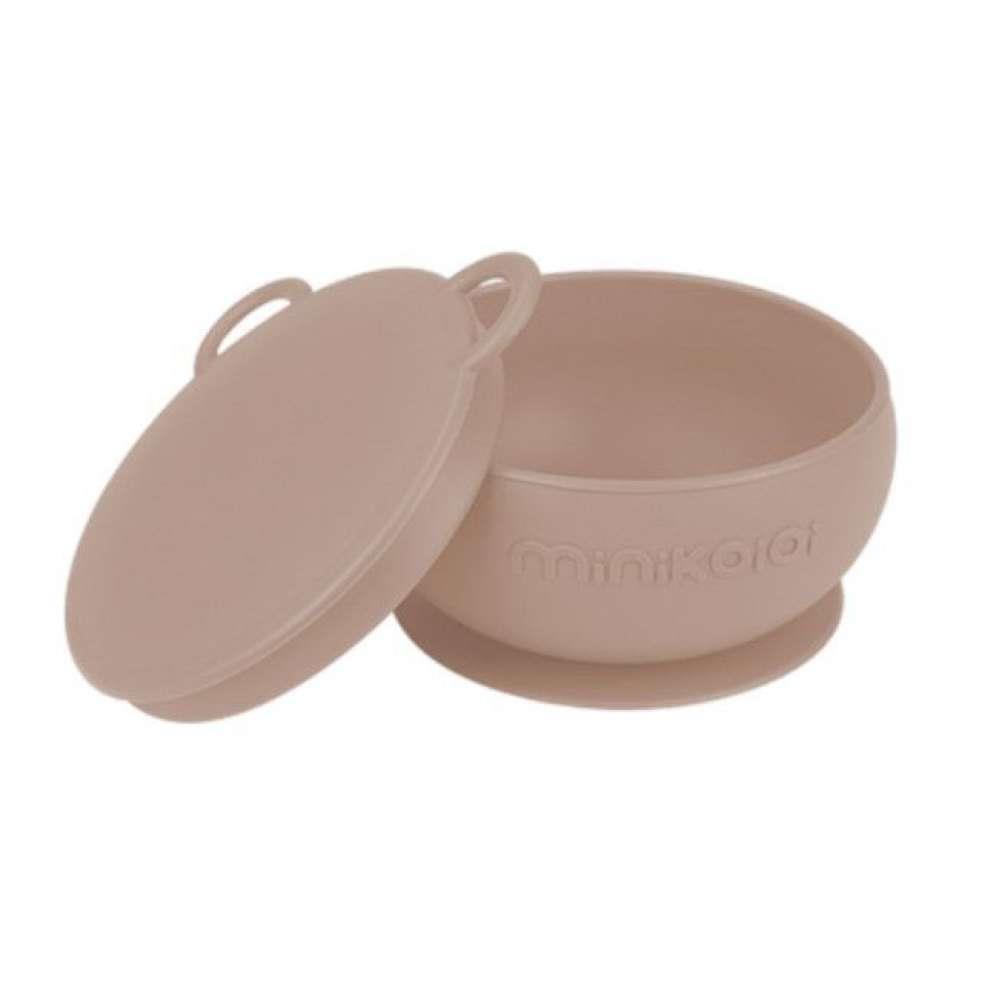 Bol de silicona con ventosa y tapa Minikoioi Bubble Beige