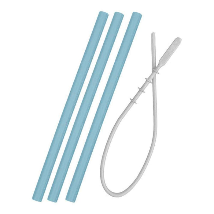 3 Palhinhas em Silicone Minikoioi Mineral Azul com Escovilhão