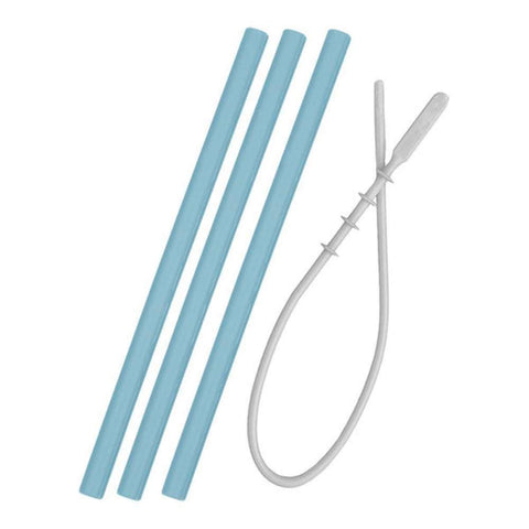 3 Palhinhas em Silicone Minikoioi Mineral Azul com Escovilhão