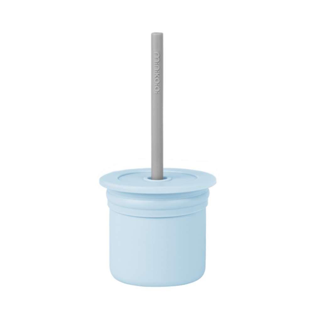 Vaso para sorber/aperitivos con pajita en silicona azul mineral