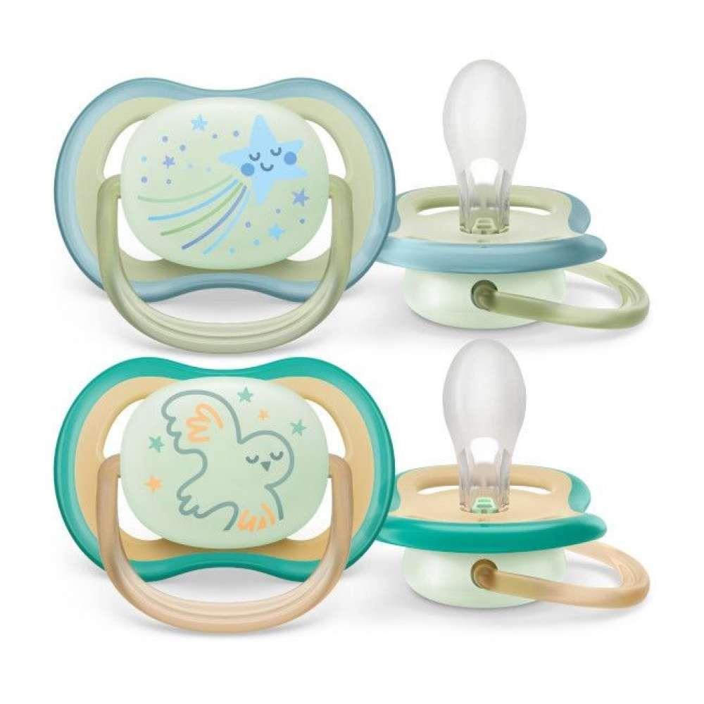 2 Philips Avent Ultra Air Nighttime Pacifiers 0-6m Boy