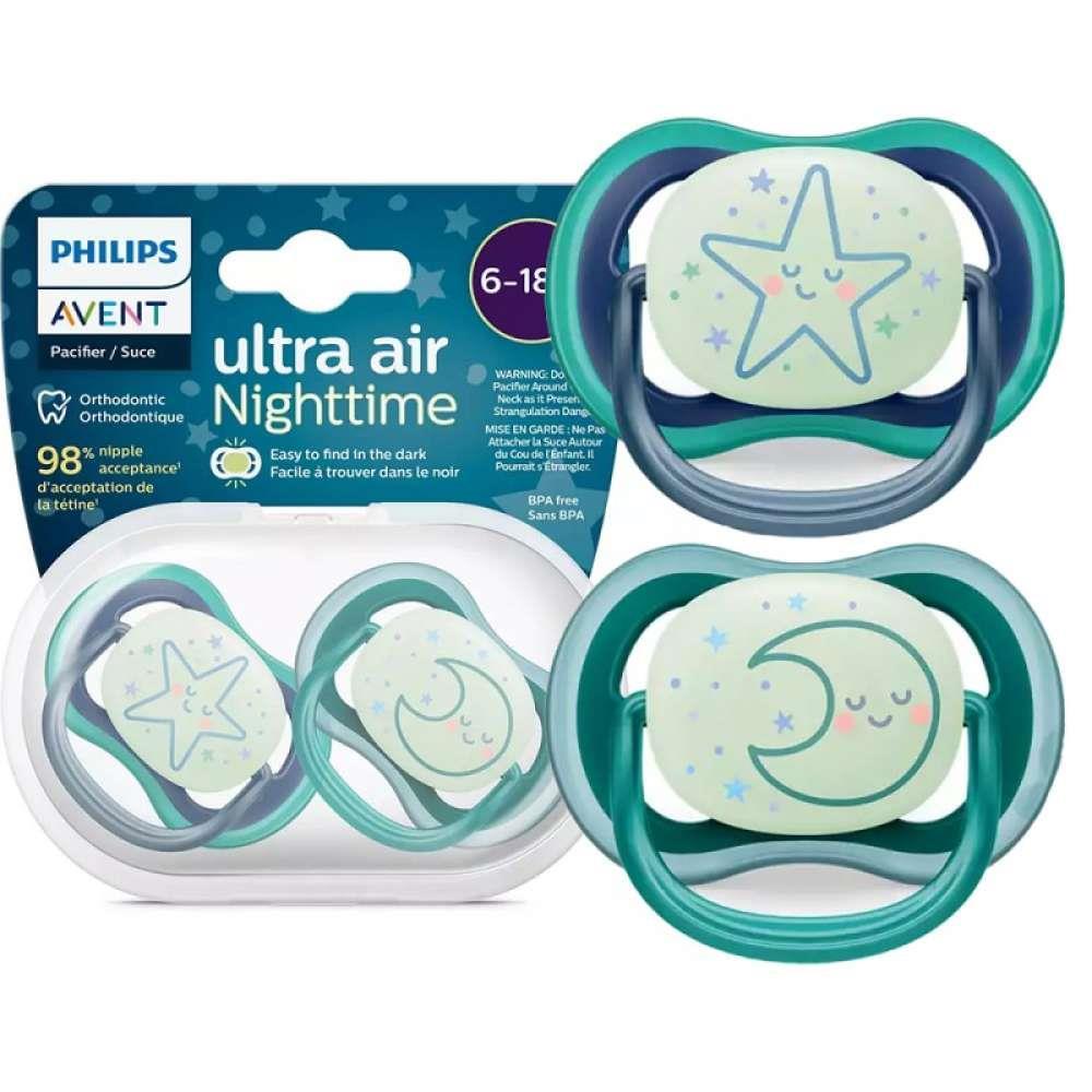 2 Chupetas Avent Ultra Air Nighttime 6-18m Menino
