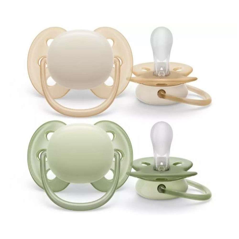 2 Chupetas Avent Ultra Soft 0-6m Beje/Verde
