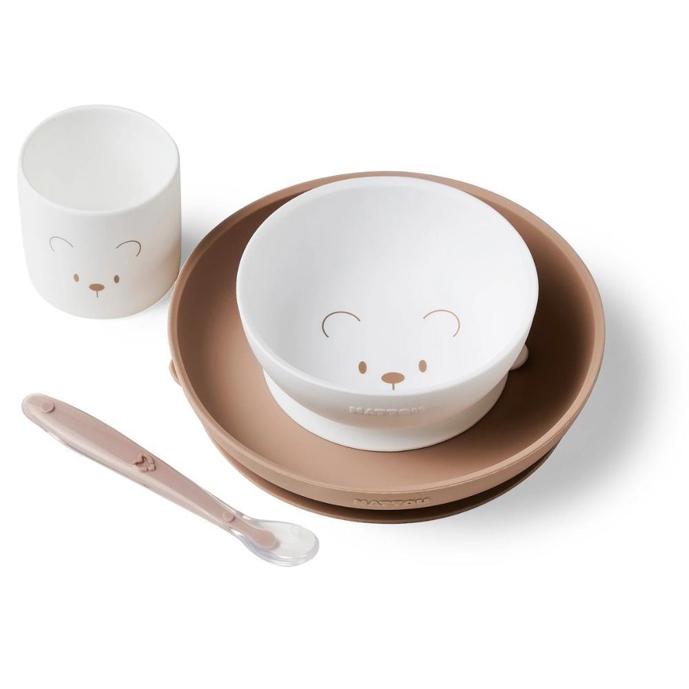 Conjunto de Alimentação Nattou em Silicone 4 Peças White Beige