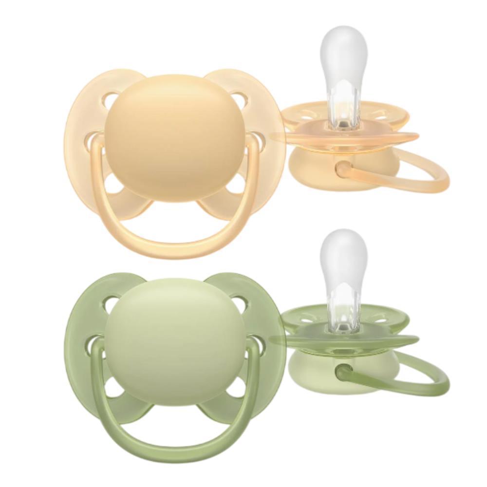 2 chupetes Philips Avent Ultra Soft Smooth Neutral para bebés de 6 a 18 meses.