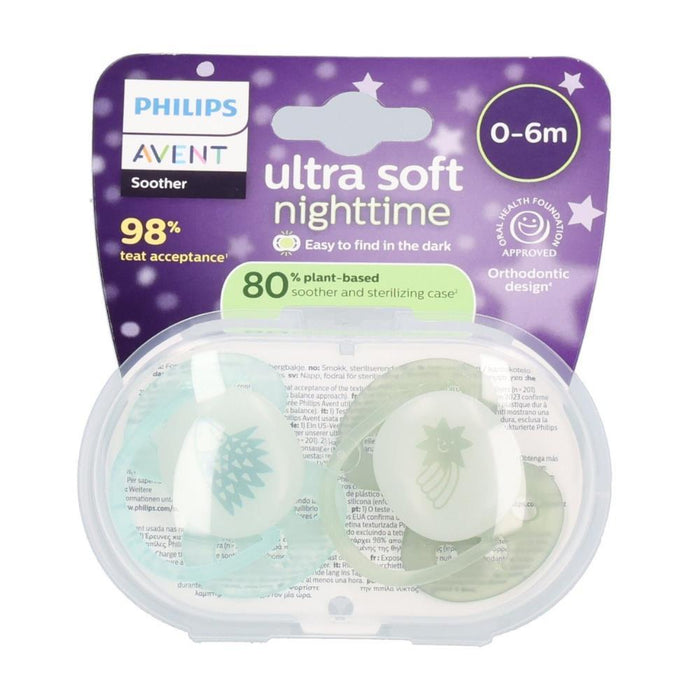 2 Chupetas Philips Avent Ultra Soft Nighttime Menino 0-6m