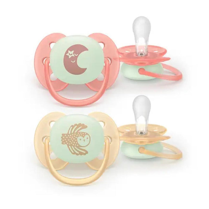 2 Chupetas Philips Avent Ultra Soft Nighttime Menina 0-6m