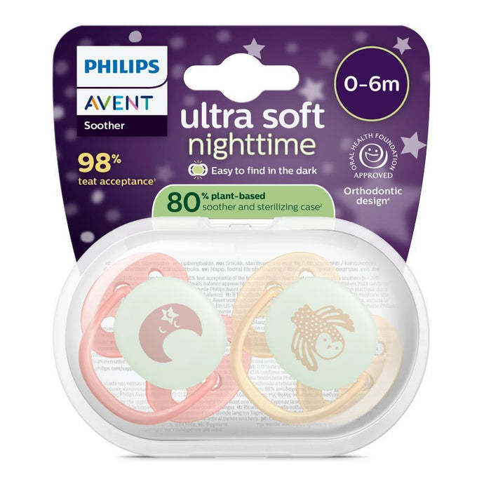2 Chupetas Philips Avent Ultra Soft Nighttime Menina 0-6m