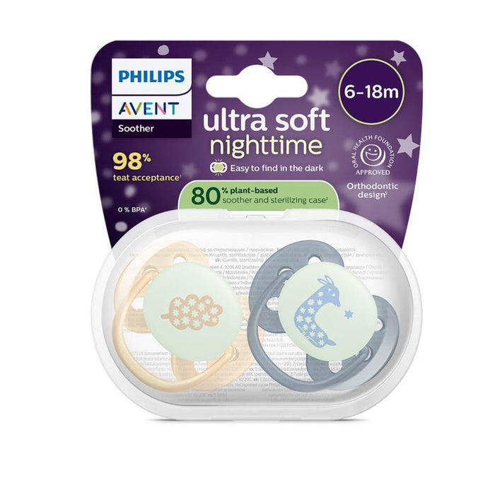 2 Chupetas Philips Avent Ultra Soft Nighttime Menino 6-18m