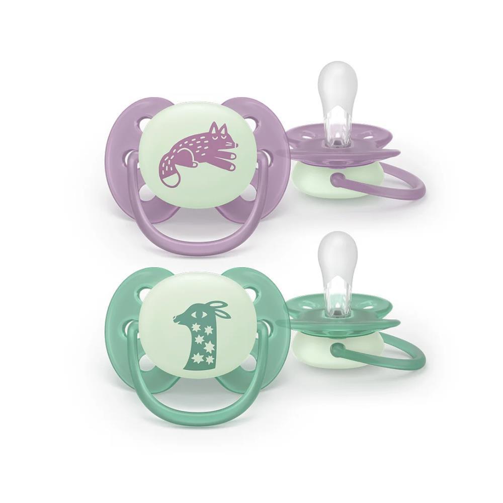 2 Chupetas Philips Avent Ultra Soft Nighttime Menina 6-18m