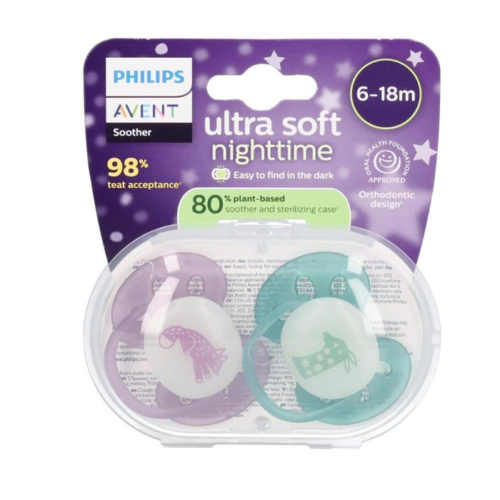 2 Chupetas Philips Avent Ultra Soft Nighttime Menina 6-18m