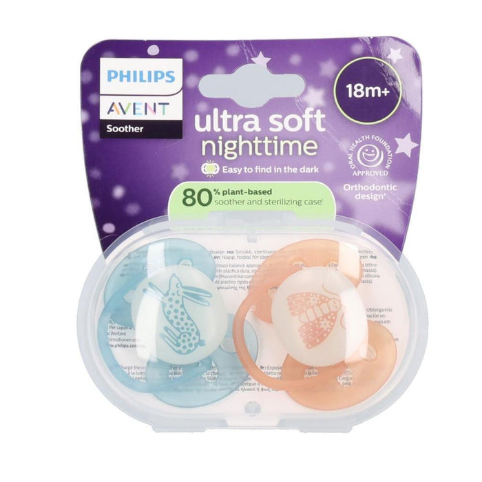 2 Chupetas Philips Avent Ultra Soft Nighttime Menino +18m