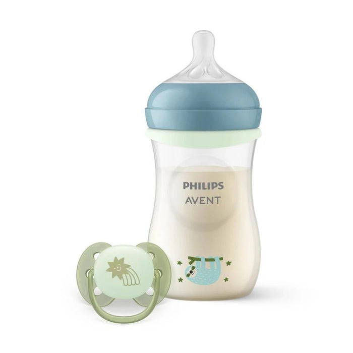 Biberão Philips Avent Natural Response Nighttime 260ml + Chupeta Ultra Soft 0-6m