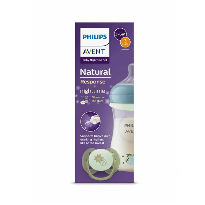 Biberão Philips Avent Natural Response Nighttime 260ml + Chupeta Ultra Soft 0-6m