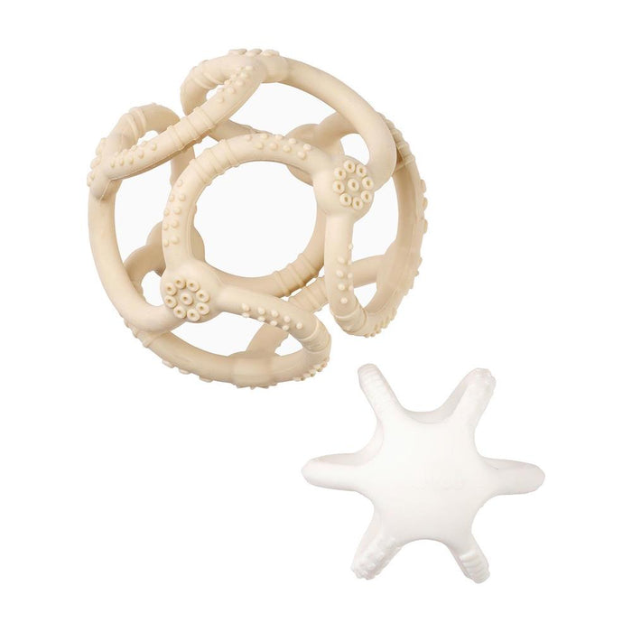 Mordedor com 2 Bolas em Silicone Nattou Argila e Branco