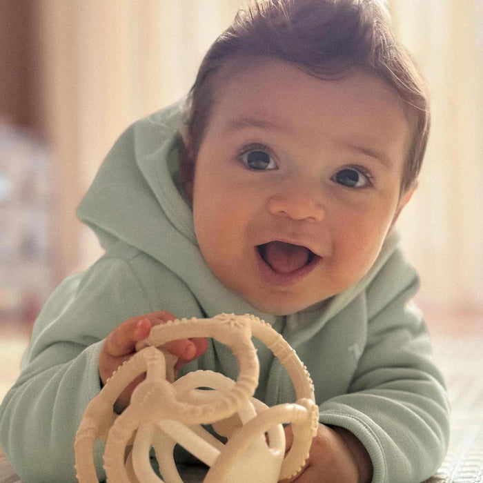 Mordedor com 2 Bolas em Silicone Nattou Argila e Branco